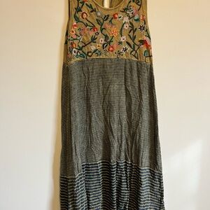 Floral Embroidered Striped Dress